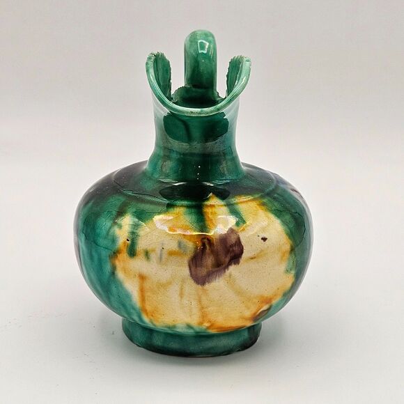 Oaxaca Mexico Dripware Ceramic Art Pottery Pitcher Flowers Green Vintage - Picture 3 of 12